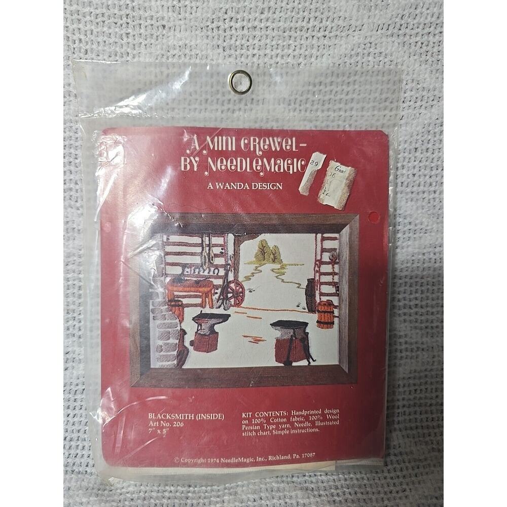 1974 NeedleMagic Mini Crewel Kit Blacksmith Intside 7" X 5" Brand New Sealed